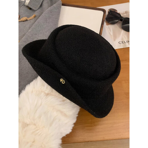 Zhunwu Qianjin top hat women's hat autumn and winter 2025 new woolen fisherman hat felt hat basin hat winter hat Hepburn style elegant French Qianjin style curled black top hat