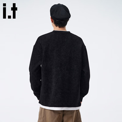 CHOCOOLATE it fake two-piece Henry collar sweatshirt men's 2025 autumn and winter new casual sweater top black M recommended 90Jin Jin equals 0.5kg -110Jin Jin equals 0.5kg