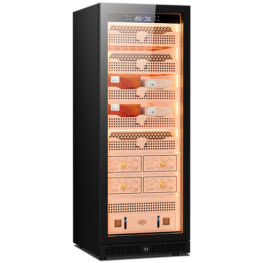 Kelong 608C cigar cabinet, constant temperature and humidity, water ion ammonia removal, smart WiFi, IoT control, air-cooled cedar wood liner shelf, alcohol feeding, water circulation compressor, refrigeration cigar cabinet, Obsidian Black 2 sober cigar cabinet + cedar wood liner shelf + purified ammonia + WiFi