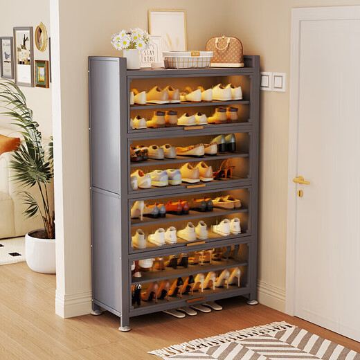 Steel shoe cabinet storage cabinet integrated home entrance entrance large capacity multi-layer new storage dustproof shoe rack gray seven layers length 100 width 32 height 112cm
