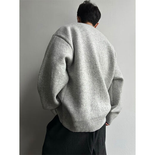 Jingyan selects light gray Henry collar plus velvet sweater for men, winter lazy style sweater, American retro wool, light gray upgraded version 90 selection M M