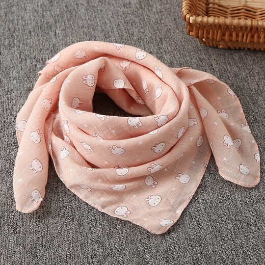 Korean version of the new 70*70 small square scarf for women, versatile breathable cotton and linen scarf, air-conditioned room neck protector, children's parent-child scarf, rabbit snow bud color 70*70 square scarf