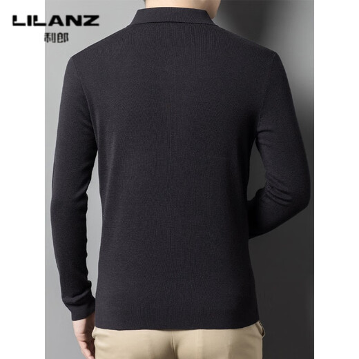 Lilang L machine washable men's worsted woolen sweater lapel 60 count autumn and winter thickened T-shirt ultra-fine high-end POO collar wool gray green thickened 4XL (190)