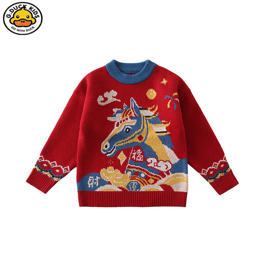 G.duck Little Yellow Duck 2026 Year of the Horse New Year Red Parent-child Outfits Autumn and Winter Family Portrait Outfits for a Family of Three Mother and Child Yun Shang Horse Sweater 110 cm