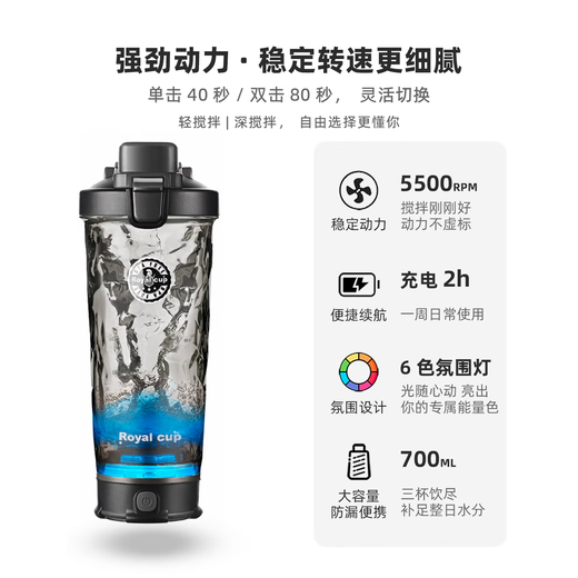 Royal Cup Electric Shaker Cup Fitness Protein Powder Automatic Portable Stirring Colorful Cup Universal for Travel and Office Night Sky Black Electric Shaker Cup Scale 600ml