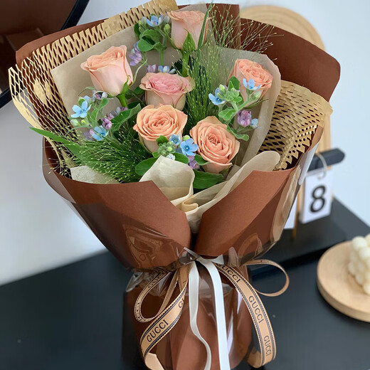 Flowers delivered in the same city, cappuccino rose bouquet, birthday gift, flowers for girlfriend, best friend and boyfriend, flowers delivered by flower shop, past photos丨6 fashionable cappuccino bouquets