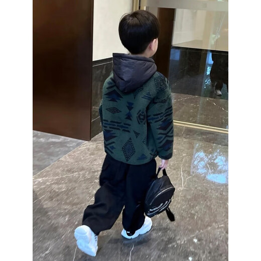 Burwilde international brand boys' velvet sweatshirt suit 2025 new children's autumn and winter wool sweater handsome and thickened green suit velvet 160 cm