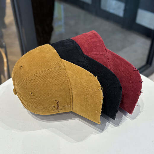 American retro frayed edge hole baseball hat for women, fashionable and versatile sun hat, wide brim, face-showing couple's peaked cap, black (54-58CM) adjustable