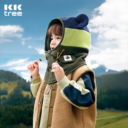 Kocotreekk tree children's hat scarf one-piece thickened windproof plush neck protection hood for boys and girls