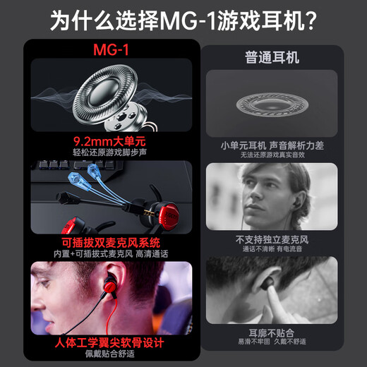 Siberia (XIBERIA) MG-1/PRO in-ear gaming headset wired e-sports computer mobile phone headset 7.1 sound effect HD call detachable microphone chicken conference live broadcast with microphone MG-1 black red 3.5mm standard version
