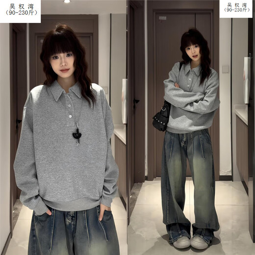 Wu Quanwan cleanfit black henley collar shoulder sweatshirt for men and women, long-sleeved polo shirt, American heavyweight inner layering shirt, black upgraded version black upgraded version M