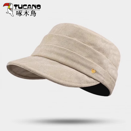 Woodpecker suede pleated flat-top equestrian hat for women 2025 new autumn and winter Maillard retro all-match painter hat trendy off-white suede & equestrian hat one size (56-58cm)