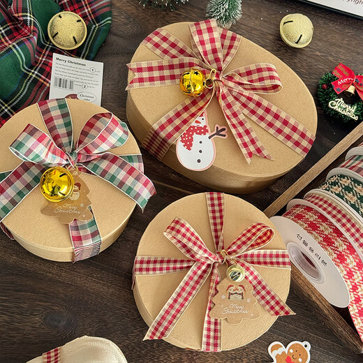 Qiaoxinshi ribbon 4 meters gift wrapping ribbon red plaid ribbon ribbon wrapping paper bow ribbon