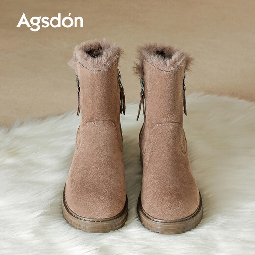 Augushiden snow boots women's 2026 new velvet warm cotton shoes Northeast outdoor cold-resistant versatile fashionable cotton short boots 634135 dark khaki velvet style 35