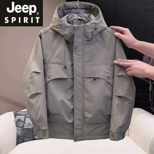 JEEP SPIRIT high-end hooded jacket for men 2025 autumn and winter trendy brand handsome jacket 2025 new men's thin cotton top black (spring and autumn) M recommended weight 100-120Jin Jin equals 0.5 kg