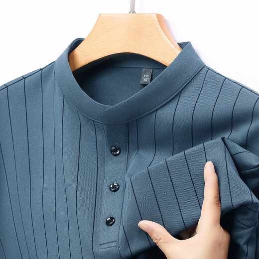 AX Armani broken code 2026 spring new Henry collar long-sleeved shirt men's middle-aged business casual bottoming men's shirt blue M 48