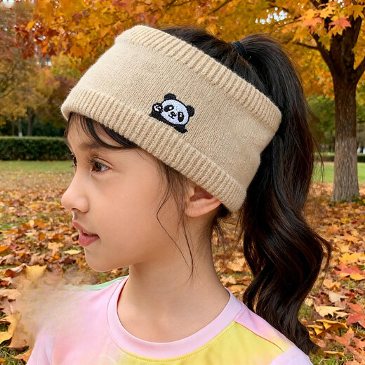 Nian Meifang children's hairband girls cute autumn and winter forehead protector knitted forehead wipe outdoor windproof hood warm scarf blue
