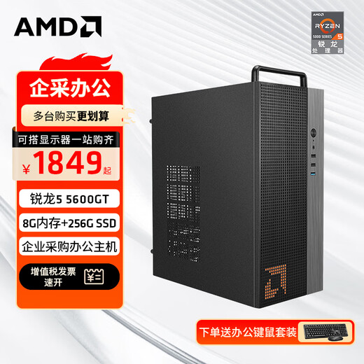 AMD Ryzen R5 5600GT commercial office home online class financial design desktop computer game console DIY assembly machine computer office suite configuration one R5 5600GT+8G+256G SSD single host