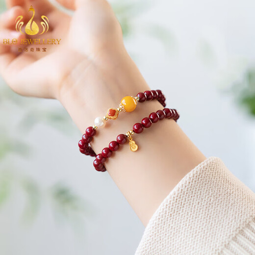 Bailuoqi Xiangxi original ore cinnabar bracelet double circle multi-turn southern red beeswax pearl multi-treasure bracelet for women 6mm beads