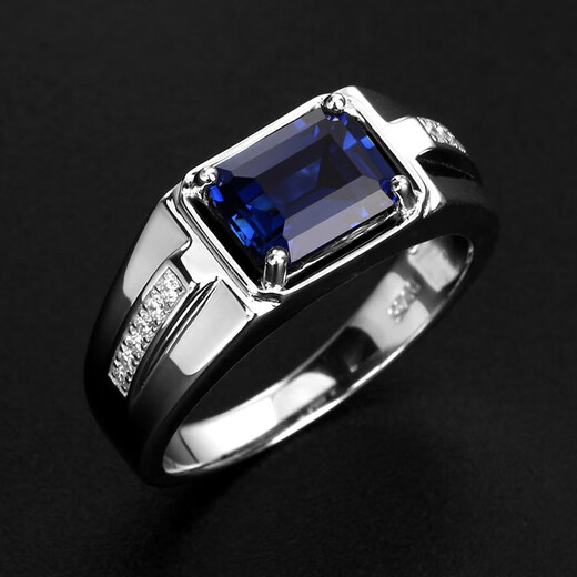 Yayin light luxury colored gemstone cultured tanzanite sapphire men's trendy ring 925 sterling silver platinum plated ring with engraving for men 14#