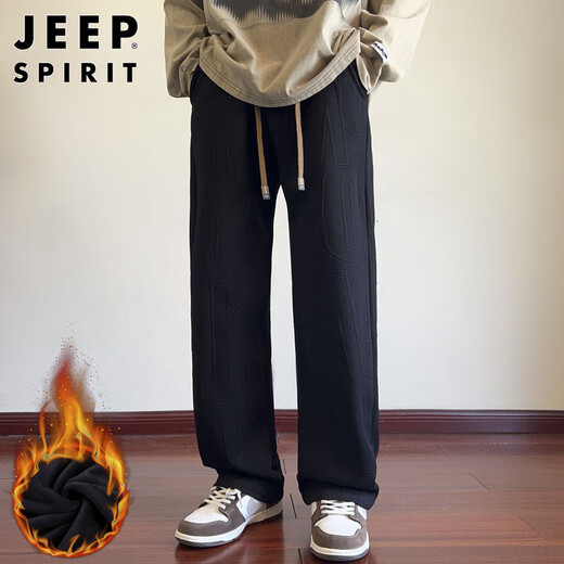 JEEP SPIRIT Jeep texture casual pants men's spring and summer loose straight sports drape sweatpants black plus velvet XL