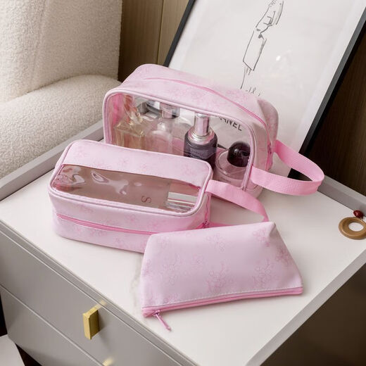 Fantasy PU splicing cosmetic bag PVC transparent waterproof toiletry bag travel portable handbag large capacity bath storage transparent large size