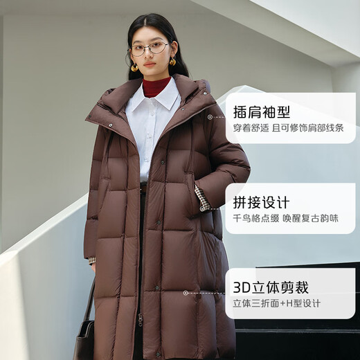 艾莱依【泡芙系列3.0】羽绒服女中长款软糯泡芙拼接式冬保暖外套