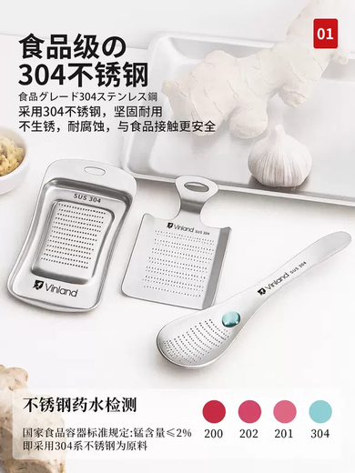 Yusenyi Japanese 304 stainless steel ginger grinder household manual ginger grinder ginger juice garlic paste artifact ginger grinder 304 steel grinding spoon (large-small size)