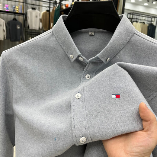 TOME BORNEK American Tommy высококачественная рубашка с длинными рукавами из чистого хлопка, мужская зимняя универсальная бархатная плюс бархатная утолщенная деловая повседневная рубашка без глажки, светло-голубая плюс бархатная утолщенная рубашка 3XL 175-190Jin Jin равна 0,5 кг