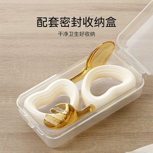 Kaooseen feeding spoon baby spoon baby learning to eat training curved spoon independent eating children's tableware fork spoon PPSU suction cup twist spoon 2-piece set + dust-proof storage box