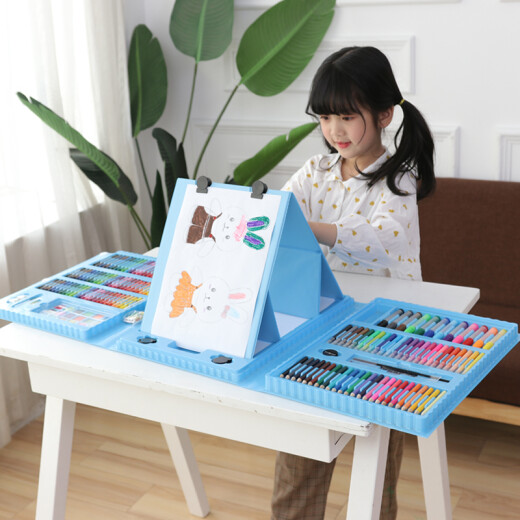 Ledi 208-piece blue children's brush painting set for boys and girls student brushes watercolor pen non-toxic tools washable