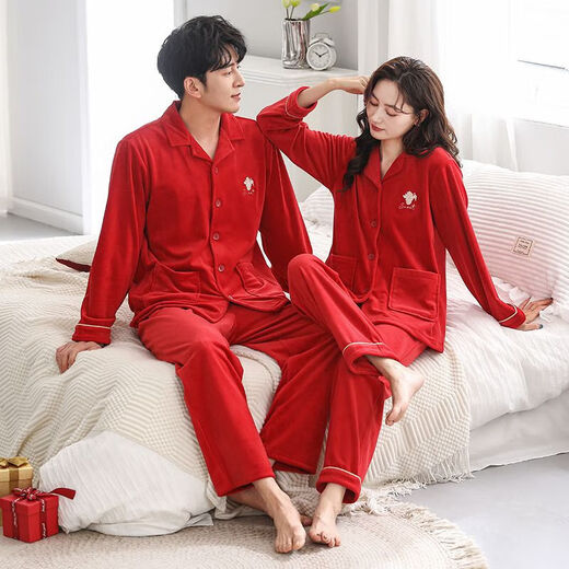 Victoria style pajamas wedding newlyweds couple set red island velvet autumn and winter men's and women's zodiac year couple's pajamas winter MZD male 2663 female 1663 M female + male L