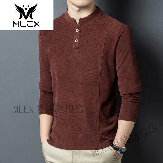 MLEX Xialuo light luxury brand men's clothing 2025 autumn and winter double-sided German velvet bottoming shirt men's Henry collar versatile long-sleeved sweatshirt gray M 165 suitable for 90-115 Jin Jin equals 0.5 kg
