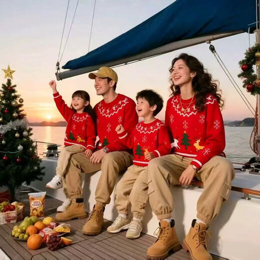 Mishid Christmas parent-child clothing autumn and winter thickened Christmas elk red sweater parent-child clothing new lazy style outer wear loose top sweater adult XXL 42