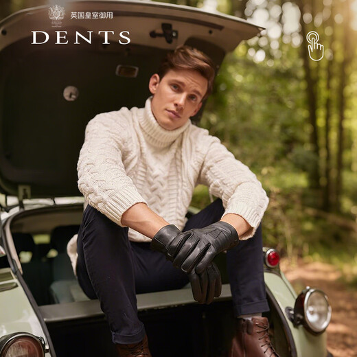Dents Benny same style light luxury touch screen gloves men's autumn and winter shearling fleece lining birthday and New Year gift box 5-1568 black L