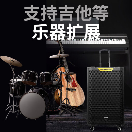 Malata square dance audio high-power shocking bass portable outdoor karaoke trolley speaker professional stage performance equipment karaoke sound card live broadcast internal recording all-in-one machine M+9867A Feitian third generation (12-inch bass) built-in sound card + dual charging microphones gift pack