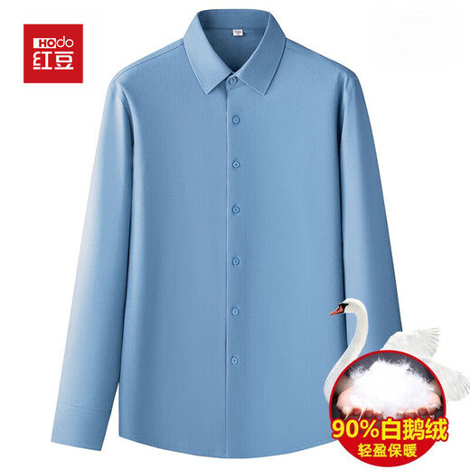 Red bean sheep wool men's warm shirt autumn and winter thick casual business formal goose down lining middle-aged dad shirt FE2150-2 New Blue 41 180