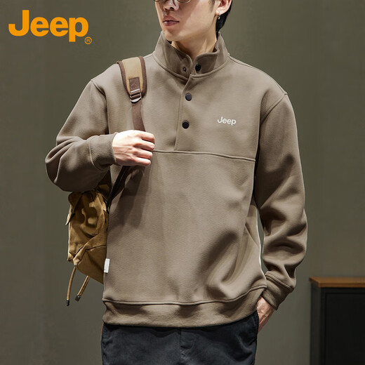 JEEP Jeep sweatshirt men's autumn and winter heavy embroidered bottoming shirt casual trendy tops for men black 3XL