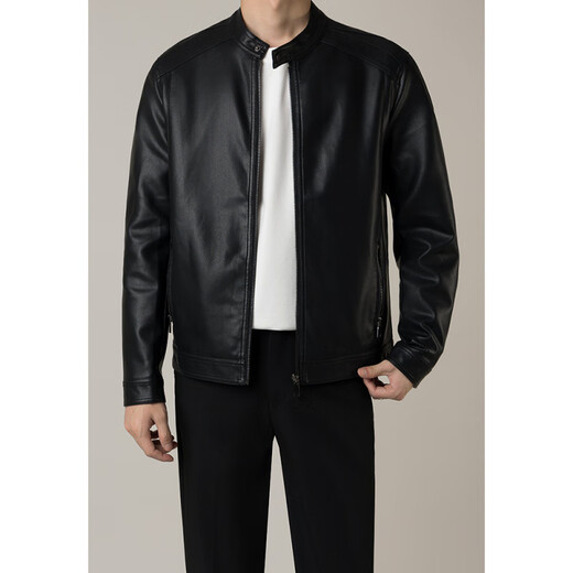 Falling Spring and Autumn Korean Style Stand Collar Leather Jacket Men's Light Mature Style Short Trendy Motorcycle PU Leather Jacket Black 3XL
