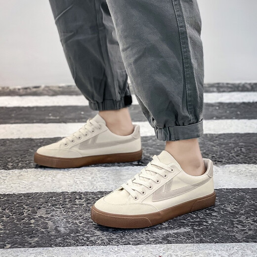回力男鞋低帮帆布鞋2025夏季新款男士百搭休闲运动鞋舒适透气情侣板鞋 米/粽 39