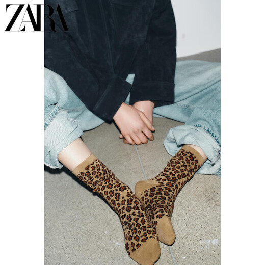 ZARA2025 Winter New Women's Animal Print Jacquard Socks 3739002 051 Official Authentic Leopard Print M (24-26 cm)