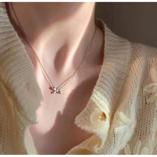 S999 sterling silver bow necklace for women, versatile, light luxury, niche design, clavicle chain style, Chinese Valentine's Day gift for girlfriend 1071DZ-Platinum-s999 pure silver
