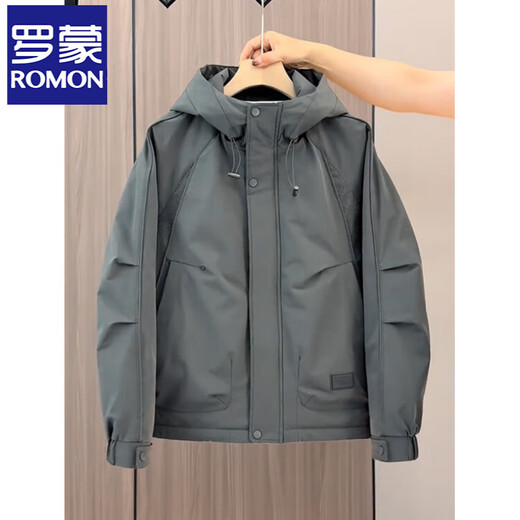 ROMON high-end hooded cotton jacket for men in autumn and winter, handsome and versatile casual casual quilted and thickened khaki green 2XL recommended 155-170 Jin Jin equals 0.5 kg