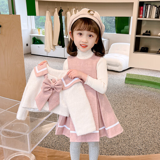 Xiaohongshu’s popular girls’ dresses, Western-style autumn suits, fashionable spring and autumn children’s vest skirts, autumn children’s 230 2353 red vest skirt + sweatshirt cm6 160