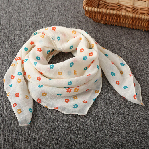 Korean version of the new 70*70 small square scarf for women, versatile breathable cotton and linen scarf, air-conditioned room neck protector, children's parent-child scarf, rabbit snow bud color 70*70 square scarf