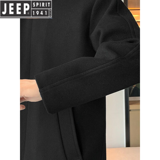 JEEP SPIRIT Spring and Autumn Zipper Design Stand Collar Woolen Windbreaker Men's Mid-Length Thick Casual Woolen Coat Jacket Trendy Coffee and Cotton 2XL