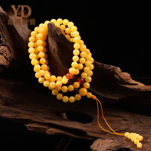 Italian beeswax bracelets for men and women, high-end cultural jewelry bracelets, natural chicken fat yellow Buddha beads, amber light luxury gifts, diameter 6.1+mm, with certificate
