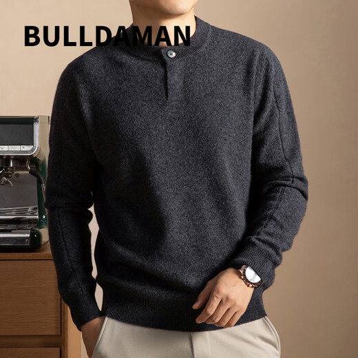 BULLDAMAN old money style Henry bottoming shirt for men 2025 winter new casual fashion basic version sweater solid color sweater black M