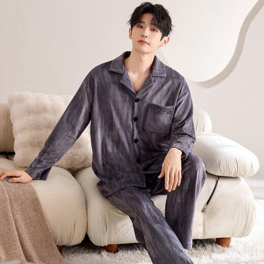 Cat couple pajamas winter island velvet thickened warm heat storage plus velvet coral velvet home clothes 89071 M