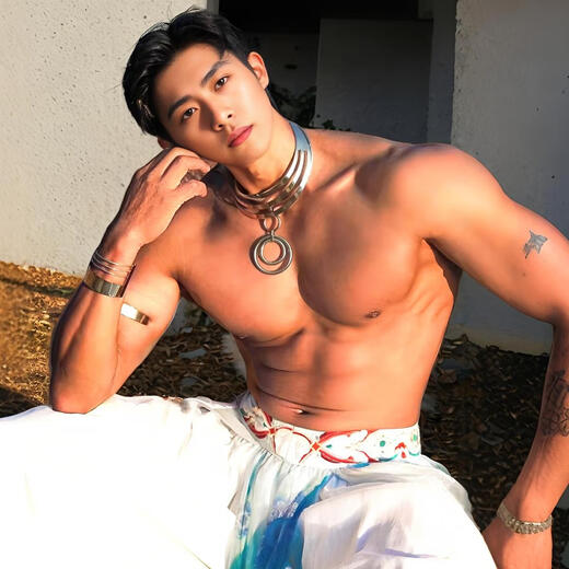 Men's antique Hanfu jewelry, ancient Dunhuang uniform style, muscular male Buddha necklace, silver bracelet armband, trendy silver thong 2.2-2.6 feet